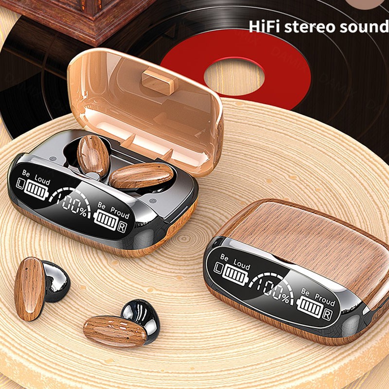 M35 TWS True Wireless Earbuds Stylish Wood Design Images