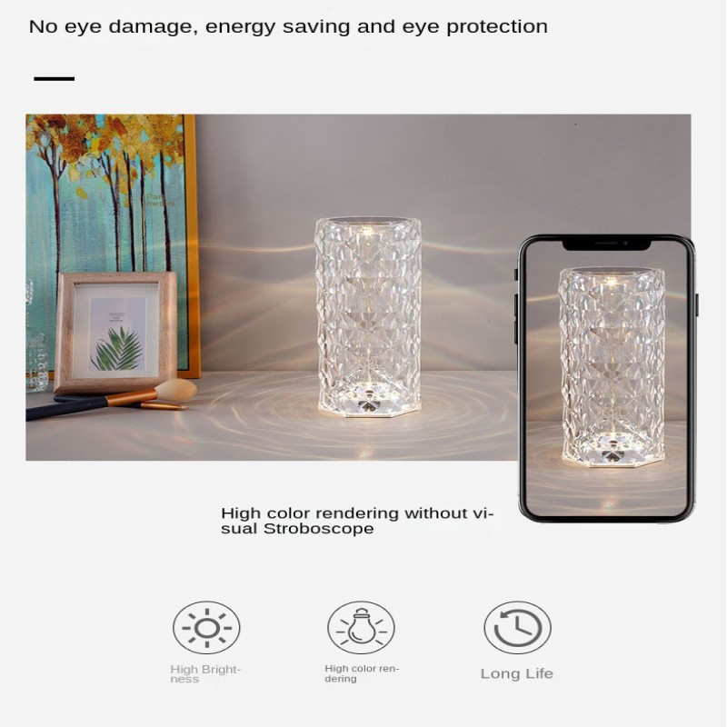 Rechargeable Diamond Crystal Multicolor Table Lamp-touch, Remote Images